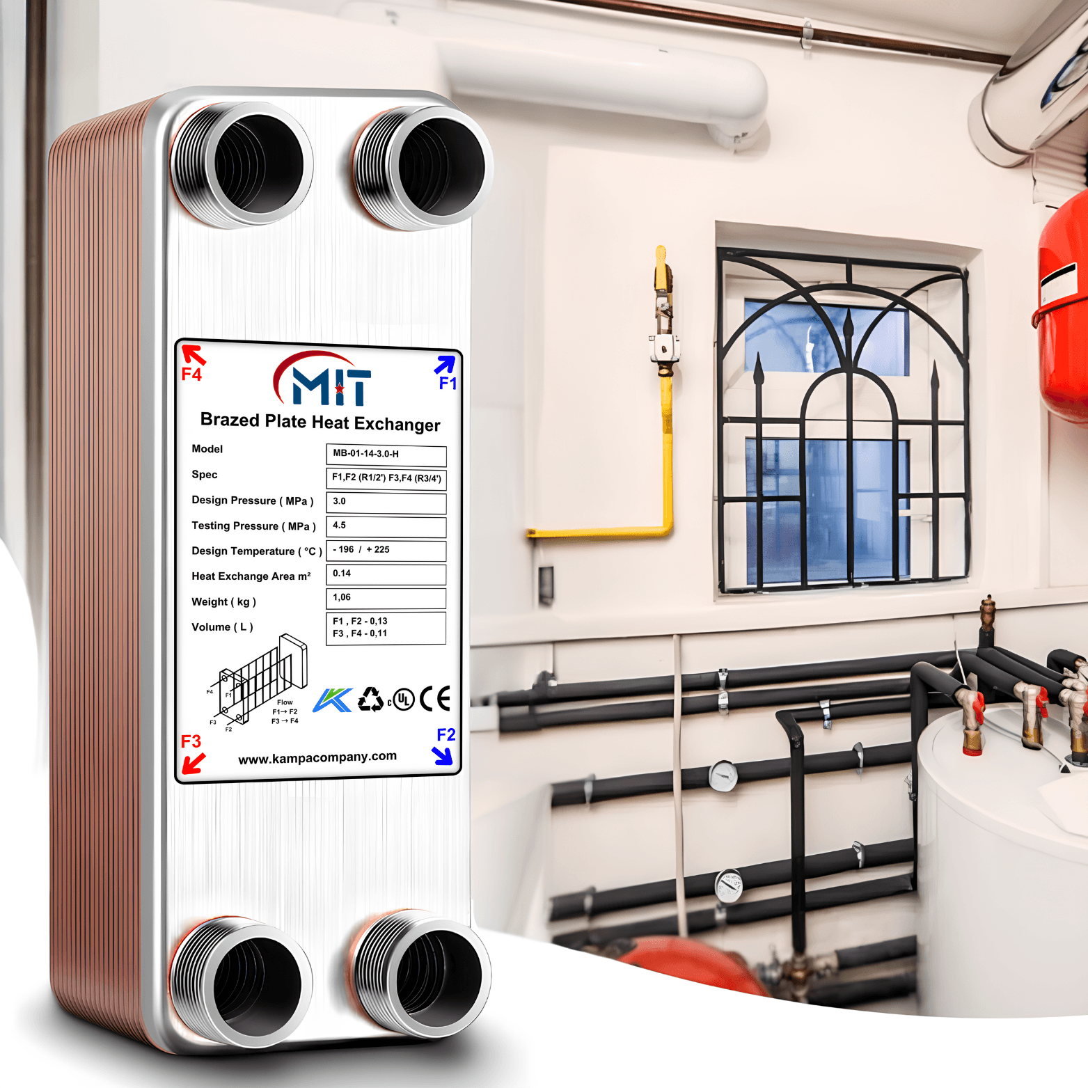 Mit MB-01 - 14 Plate Brazed Plate Heat Exchanger Connection 3/4- 1/2 Capacity 240 Liters/Hour