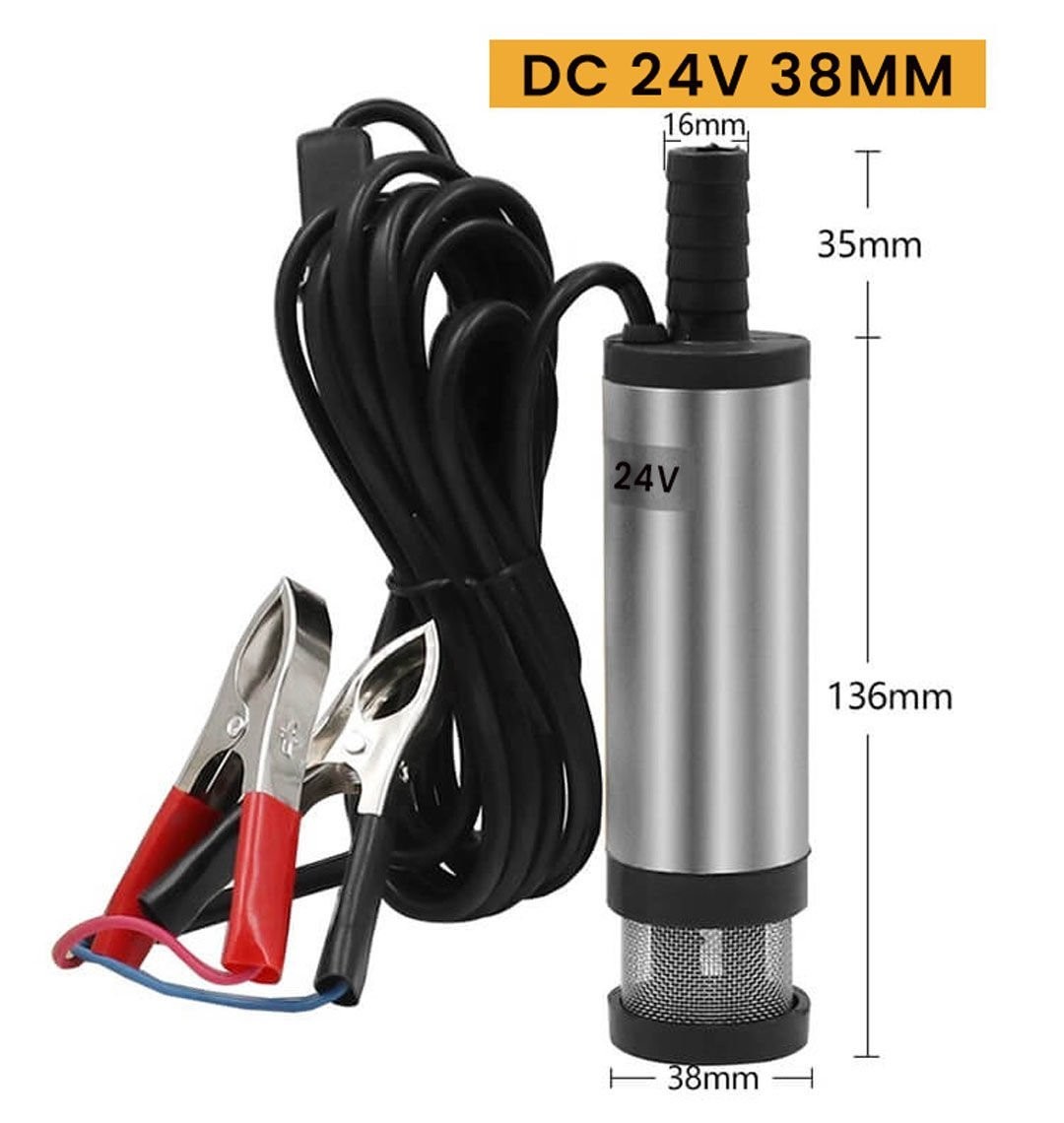 24 Volt Diesel Oil Transfer Pump, DC Mini Submersible Pump with Strainer 38 mm Outer Diameter