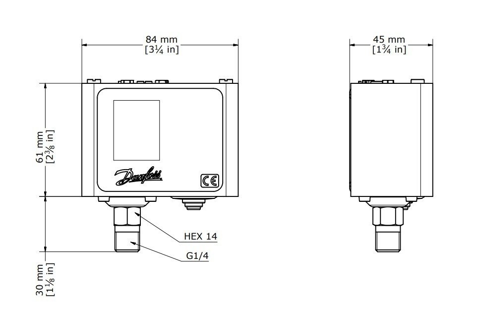 Danfoss 060-110866 KP36 2/14 Bar Pressostat Pressure Switch 1/4'' Connection (Pressure control device)