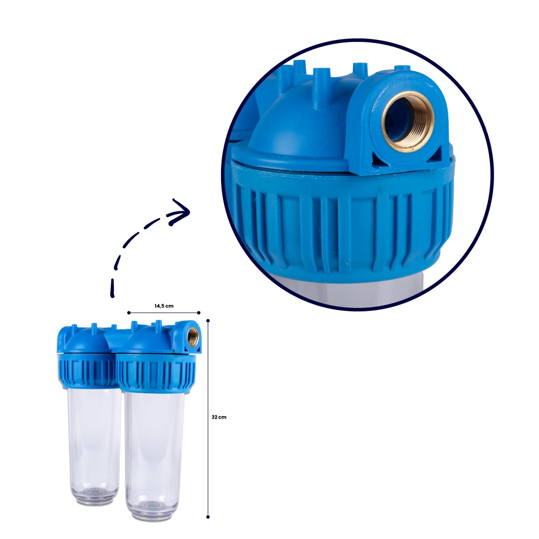 Aquafer 10 Inch Dual Empty Filter Housing 3/4 Inch Dual Water Filter