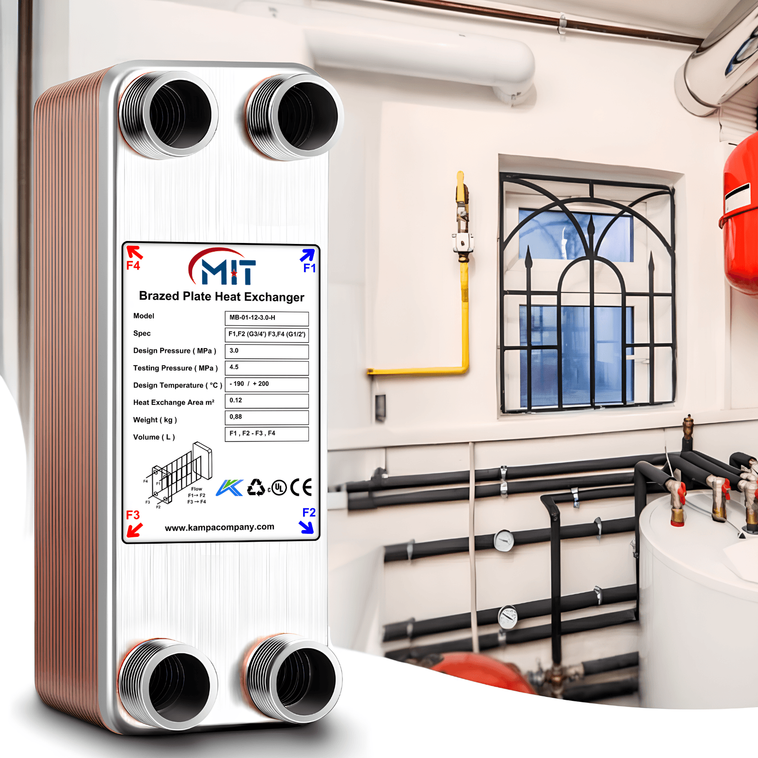 Mit MB-01 - 12 Plate Brazed Plate Heat Exchanger Connection 3/4- 1/2 Capacity 180 Liters/Hour