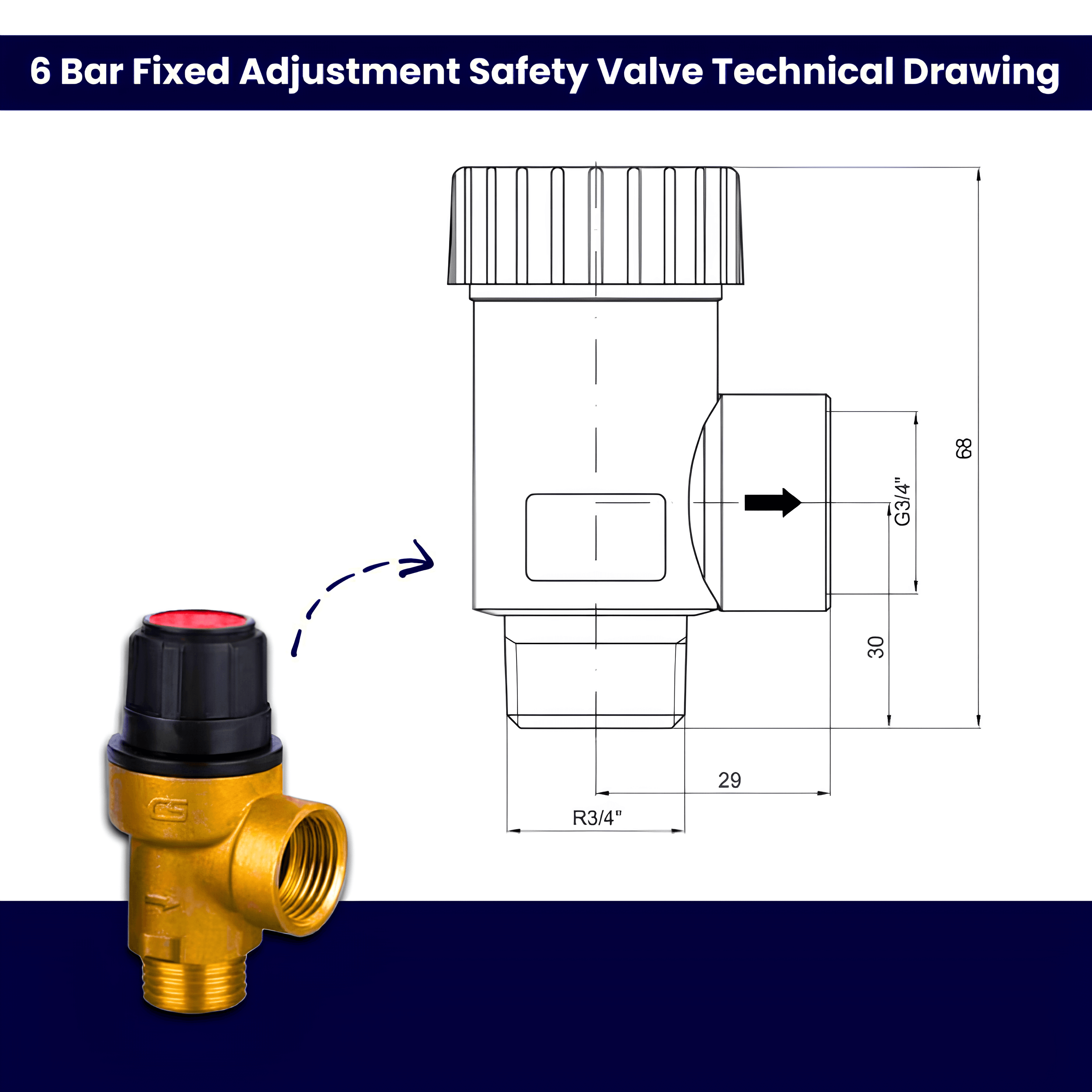 6 Bar Fixed Pressure Safety Valve 3/4''