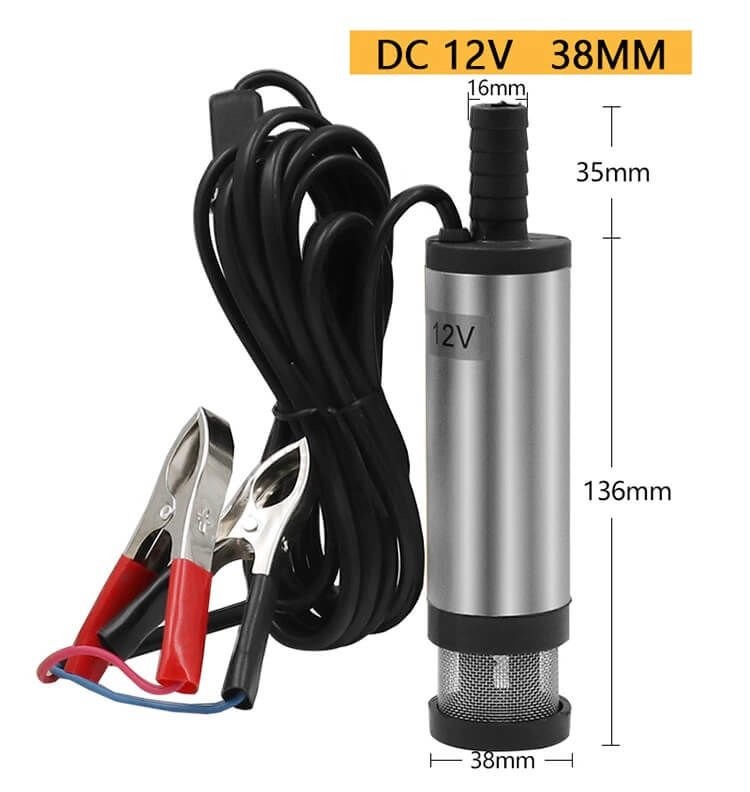 12 Volt Diesel Oil Transfer Pump, DC Mini Submersible Pump with Strainer 38 mm Outer Diameter