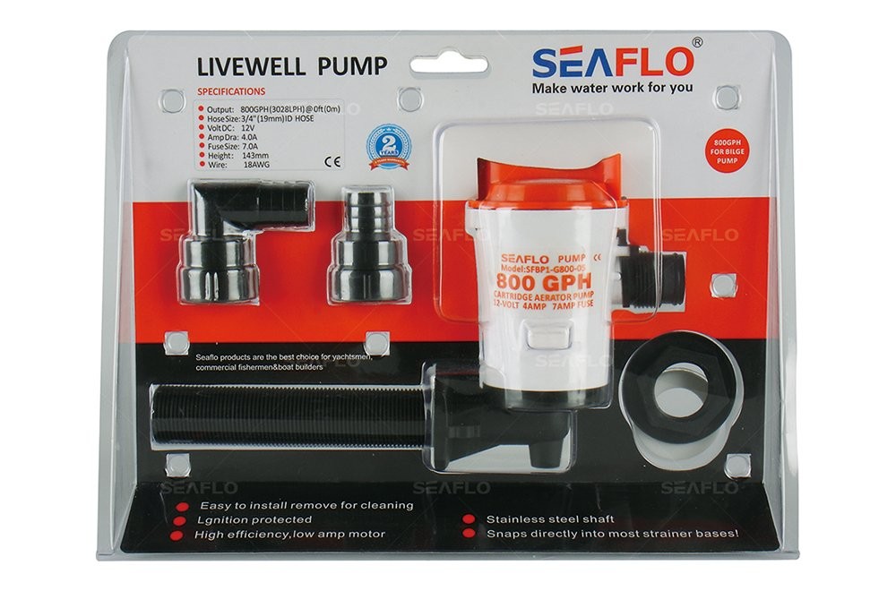 Seaflo Horizontal 90 Degree Diaphragm Pump 12 Volt 800 GPH 4 Amps 3/4'' Outlet SFBP1-G800-05