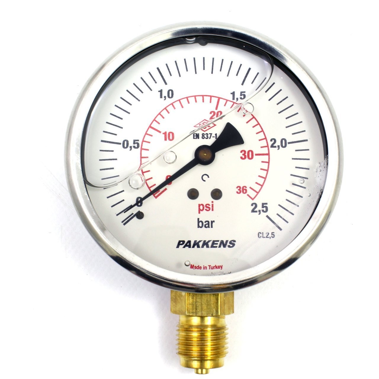 Pakkens 0-2.5 Bar 160 mm Bottom Connection Glycerin Manometer G 1/2 inch