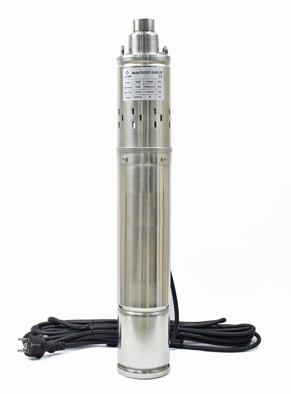 3.5'' 90 mm Outer Diameter Deep Well Submersible Pump with 10 Meters Cable 550 Watt 110 mss 2.6 m³/h