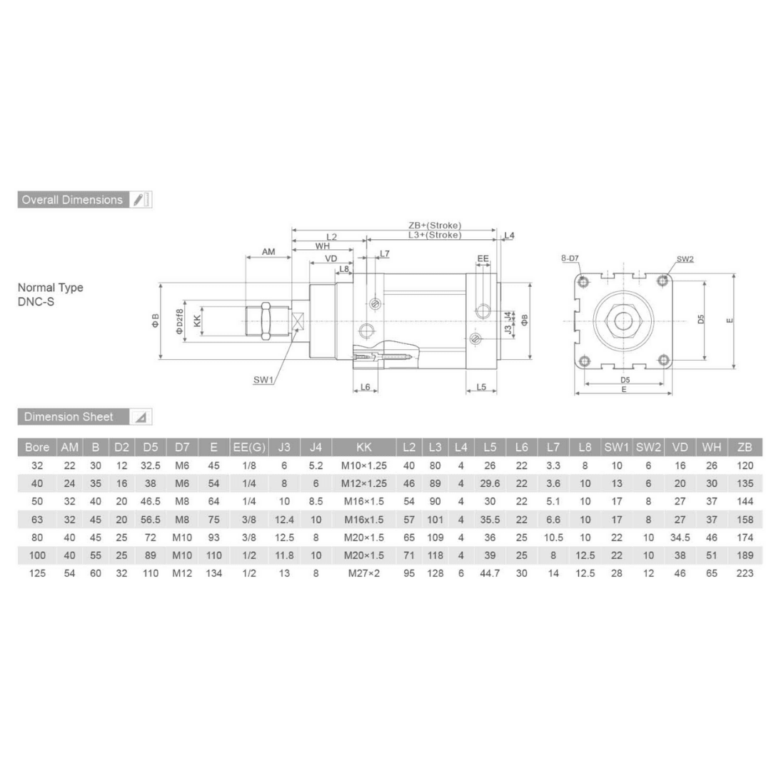 DNC-S STANDART PNÖMATİK PİSTON (ISO 6331)