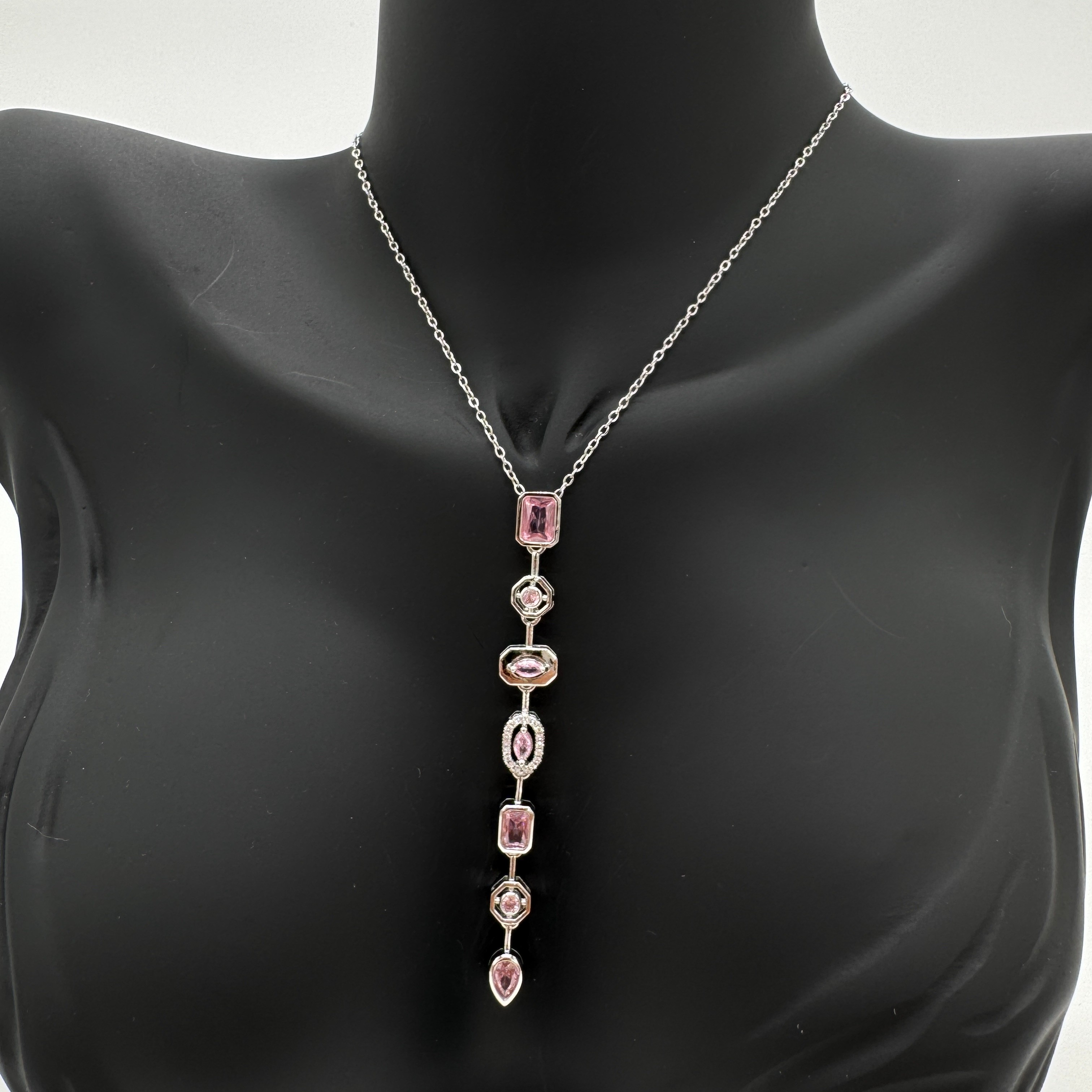 Çelik Yedi Element Y Kolye Silver Pembe Taş Detay - Silver