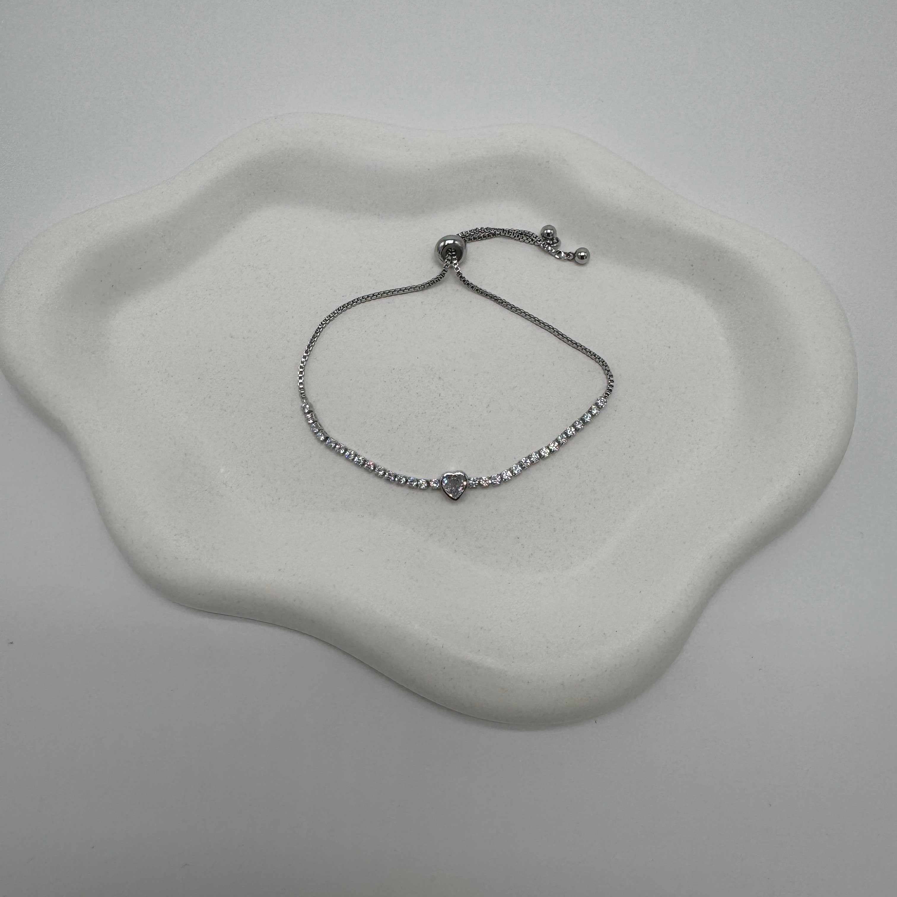Özel Seri Silver Kalp Detay Su Yolu Bileklik - Silver