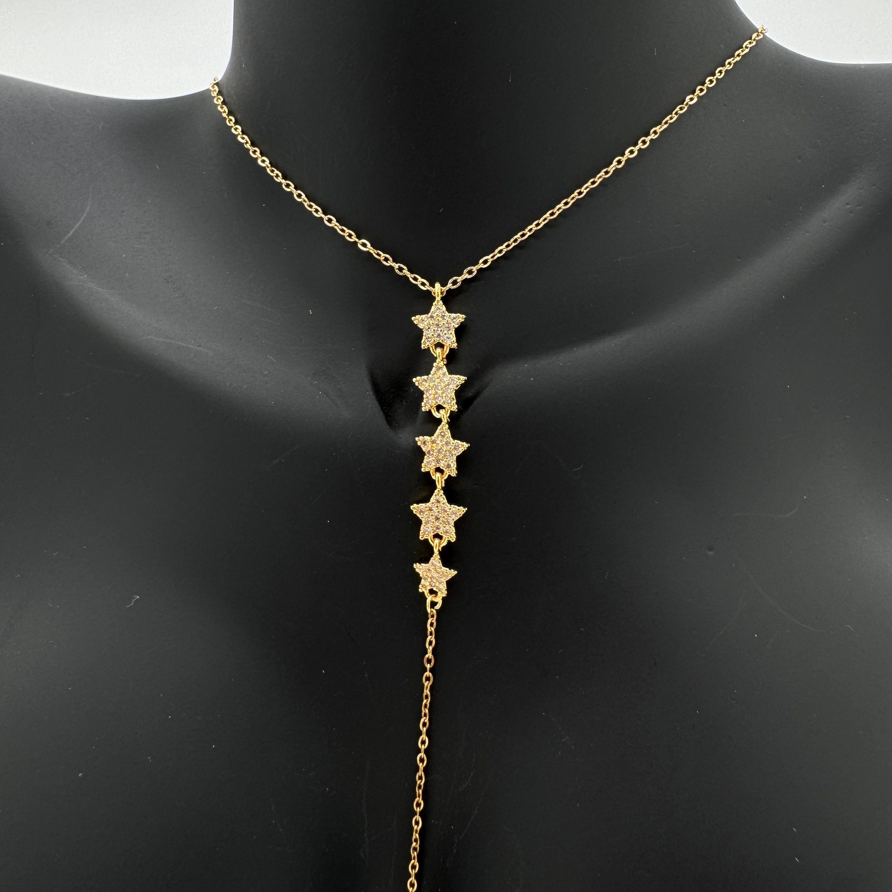 Çelik Gold Taşlı Yıldız Model Y Kolye  - Gold