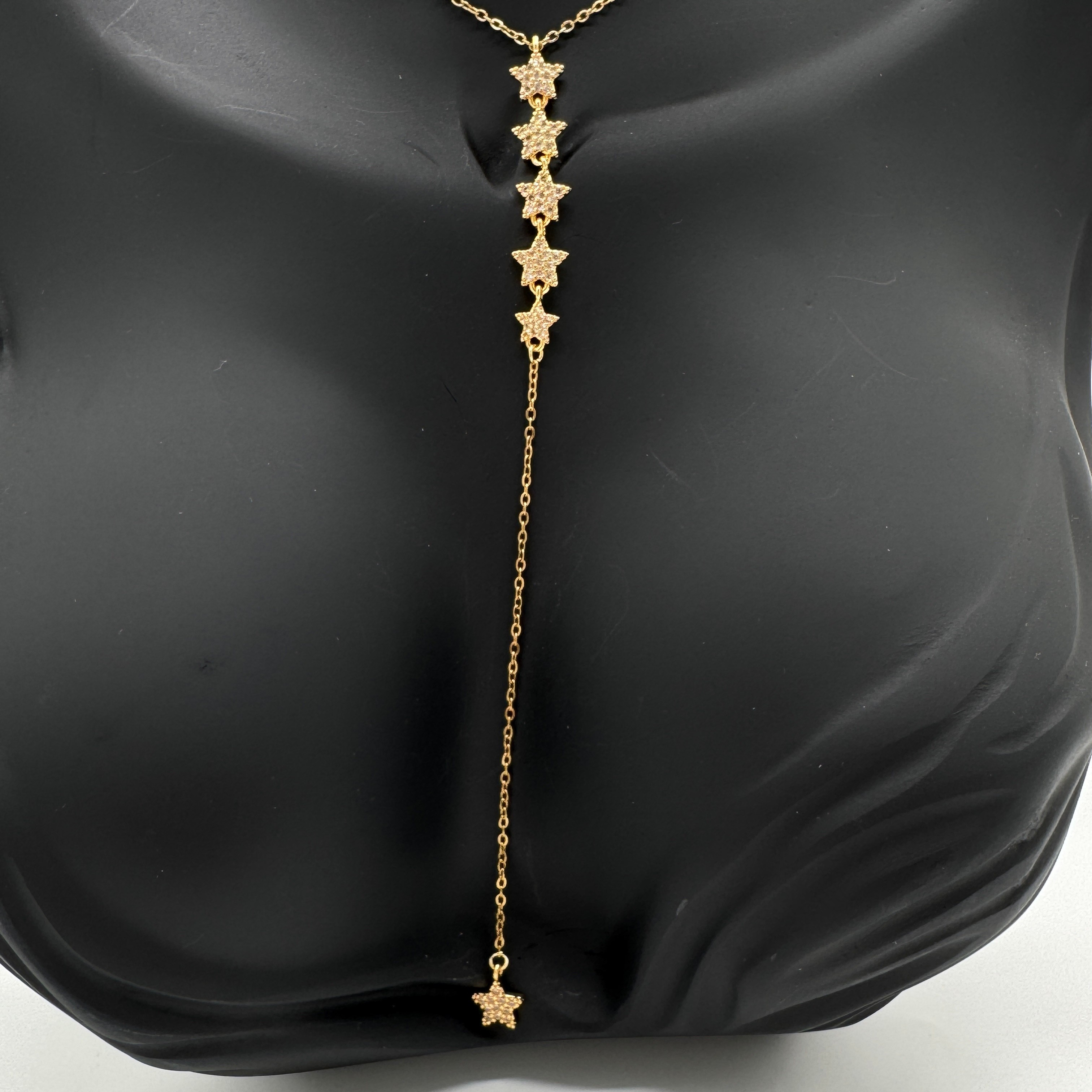 Çelik Gold Taşlı Yıldız Model Y Kolye  - Gold