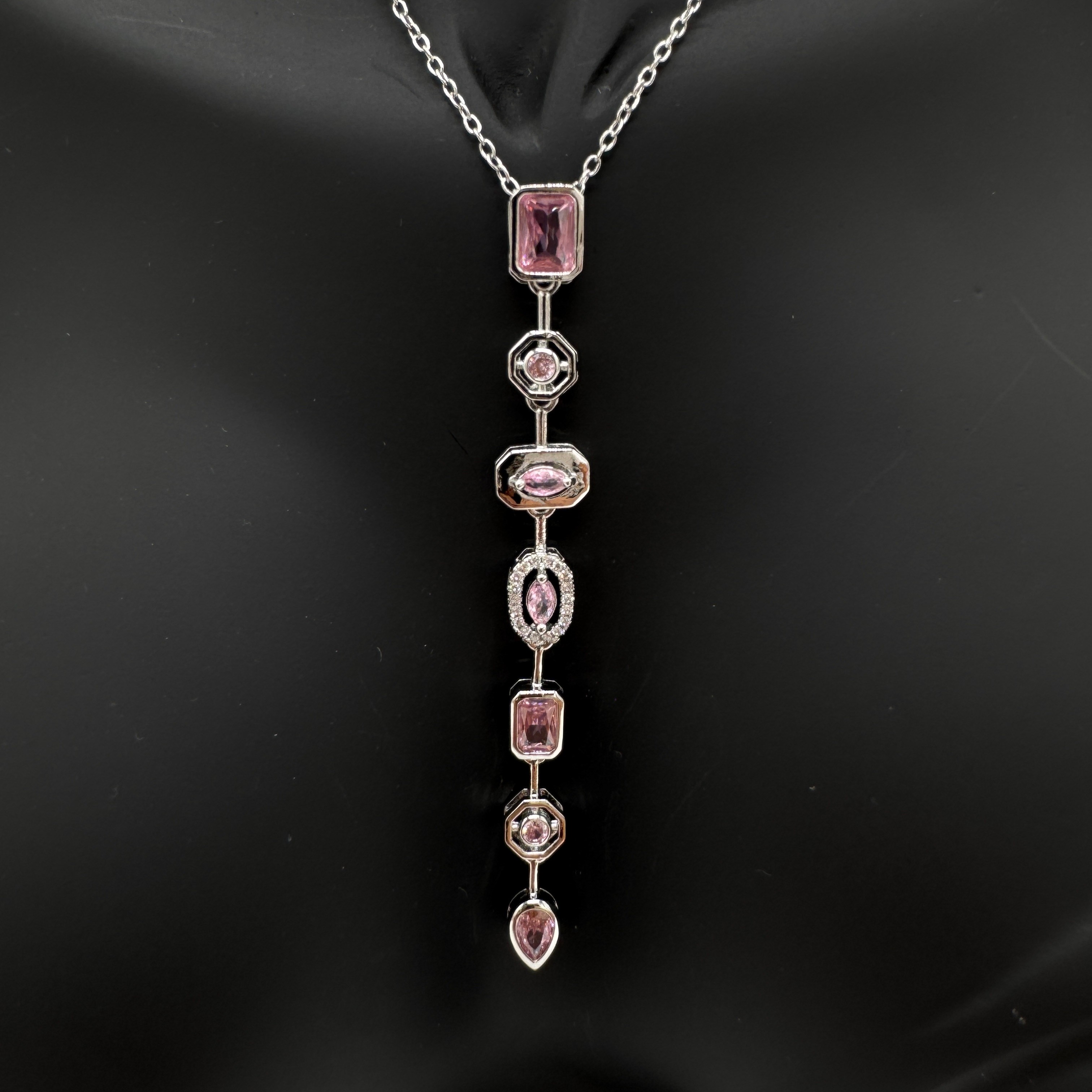 Çelik Yedi Element Y Kolye Silver Pembe Taş Detay - Silver
