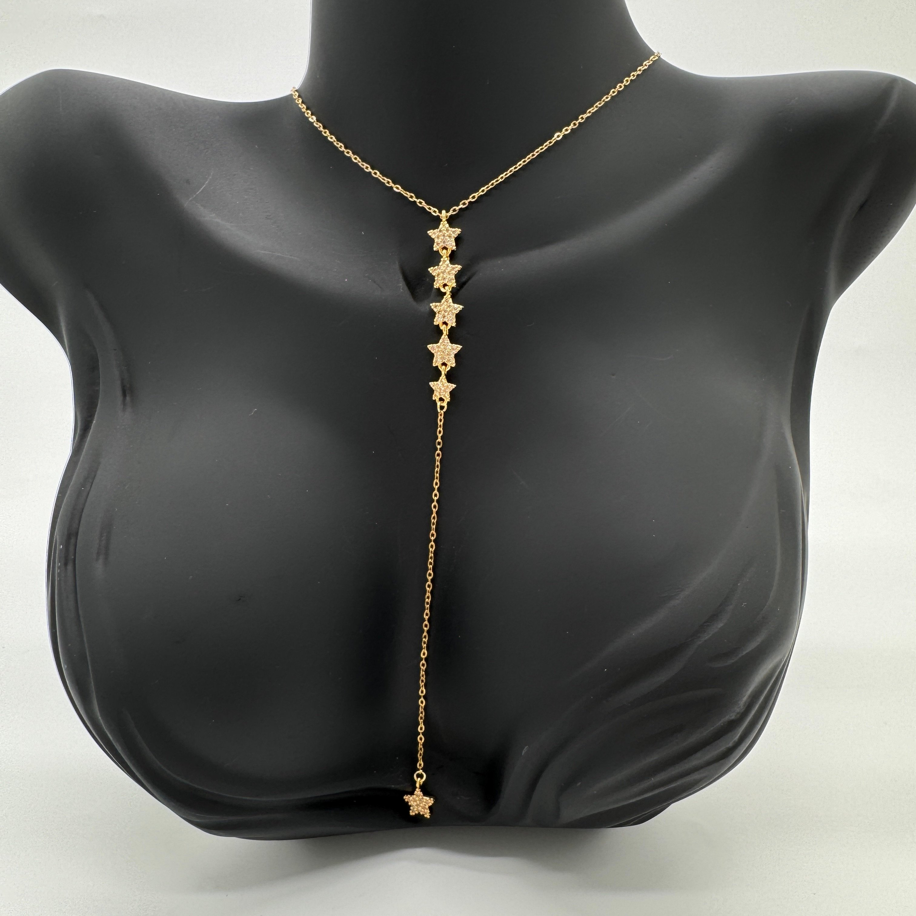 Çelik Gold Taşlı Yıldız Model Y Kolye  - Gold