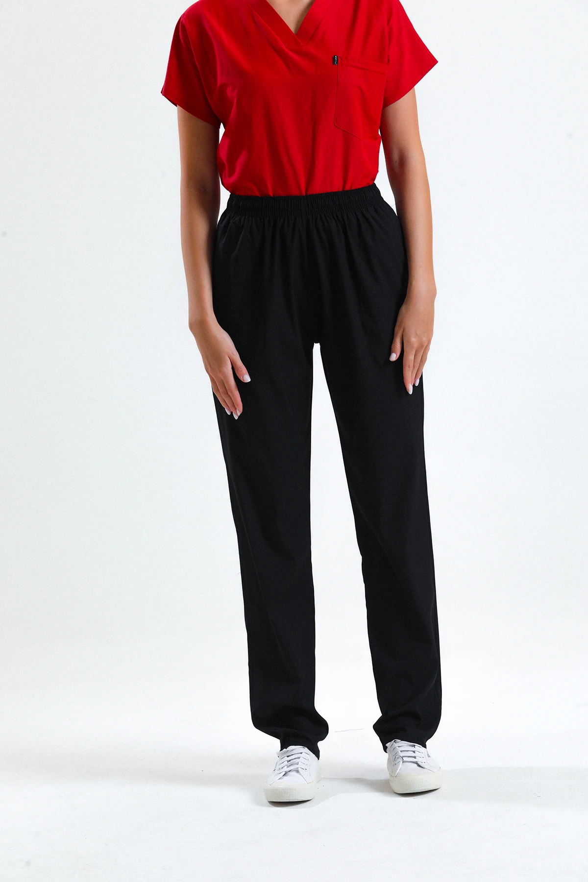 Siyah Scrubs Tek Alt – Likralı ve Nefes Alabilir Medikal Doktor ve Hemşire Forması