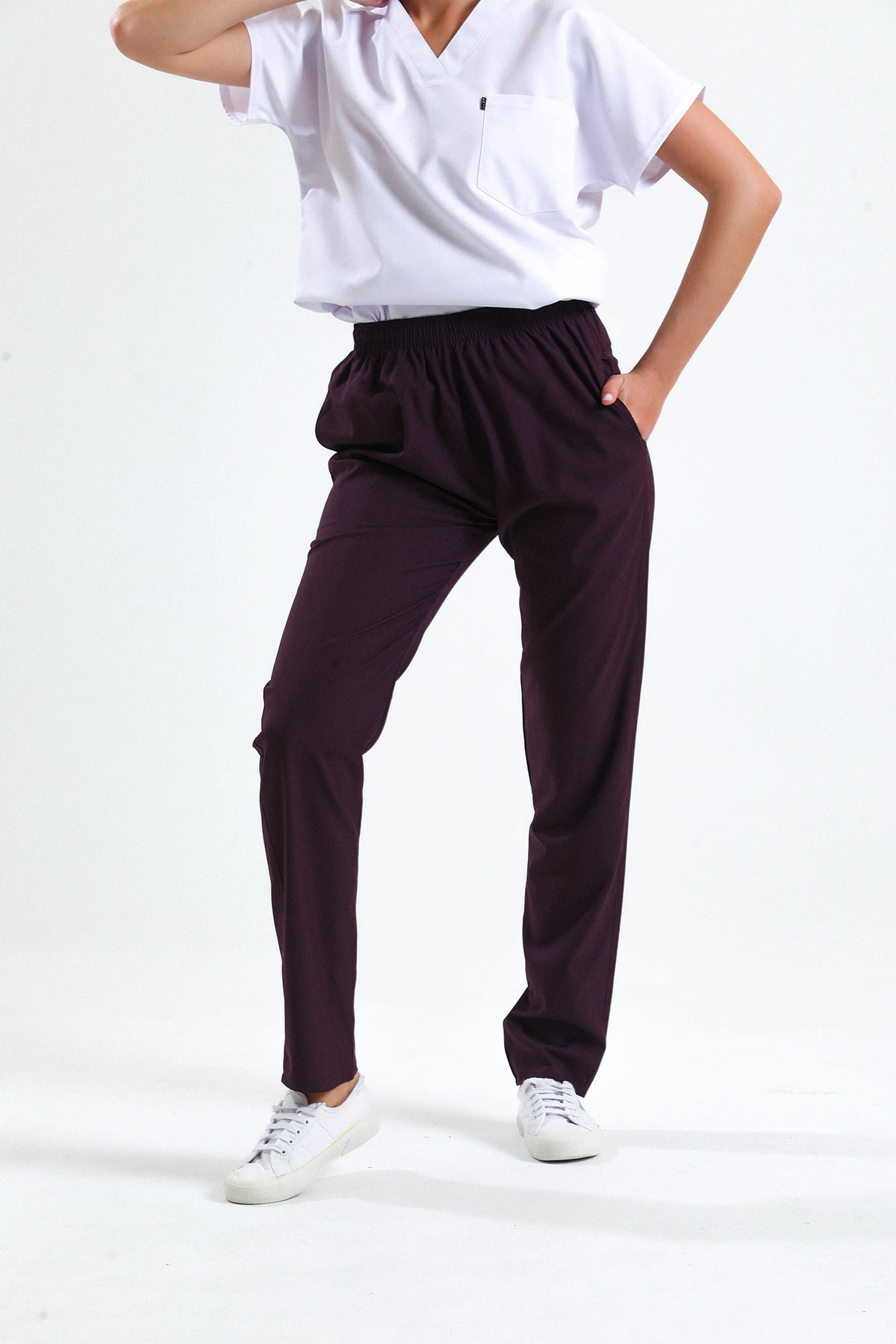 Mor Scrubs Tek Alt – Likralı ve Nefes Alabilir Medikal Doktor ve Hemşire Forması