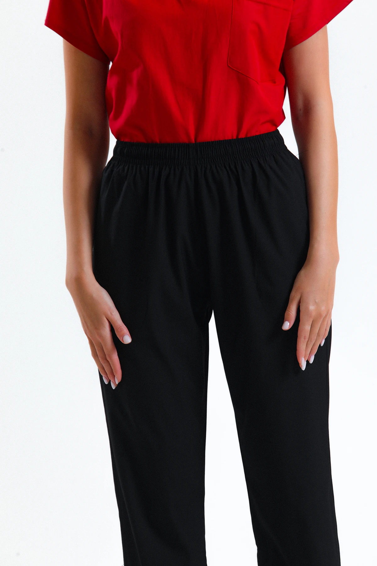 Siyah Scrubs Tek Alt – Likralı ve Nefes Alabilir Medikal Doktor ve Hemşire Forması