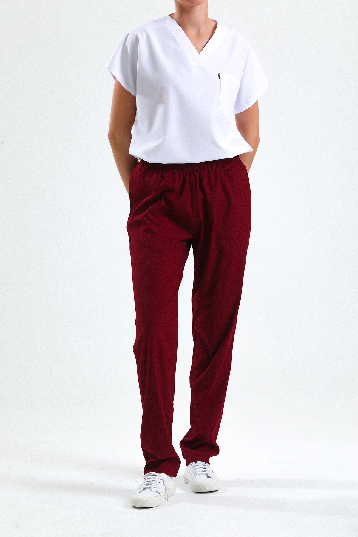 Bordo Scrubs Tek Alt – Likralı ve Nefes Alabilir Medikal Doktor ve Hemşire Forması