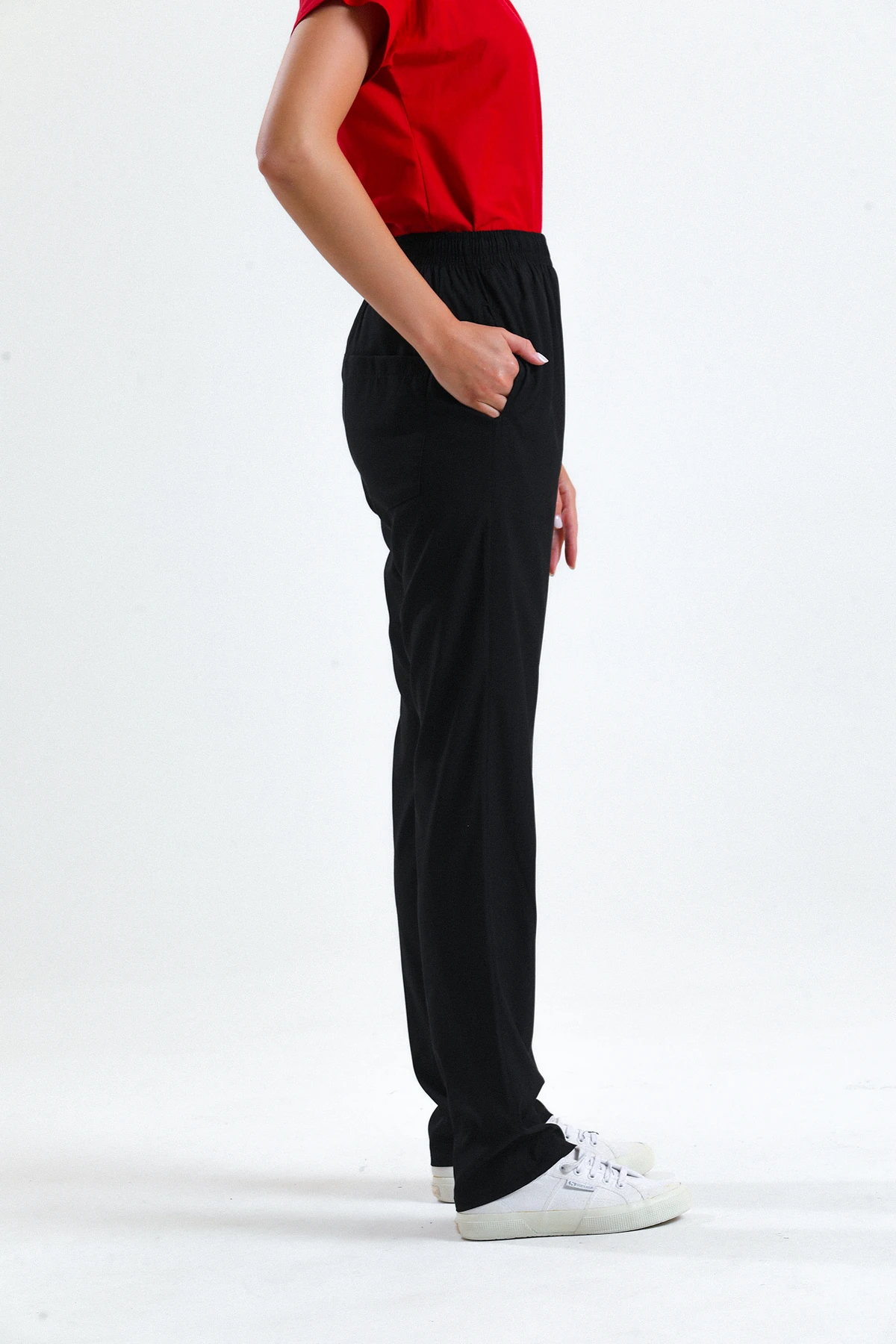 Siyah Scrubs Tek Alt – Likralı ve Nefes Alabilir Medikal Doktor ve Hemşire Forması