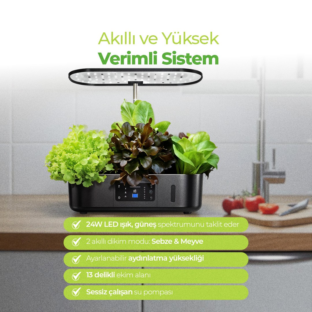 İç Mekan Ledli Hidroponik Hobi Seti Siyah renk
