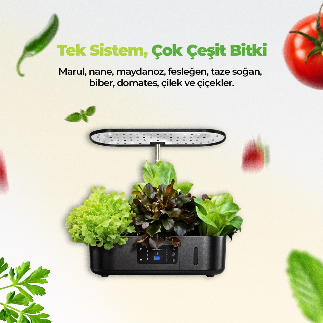 İç Mekan Ledli Hidroponik Hobi Seti Siyah renk