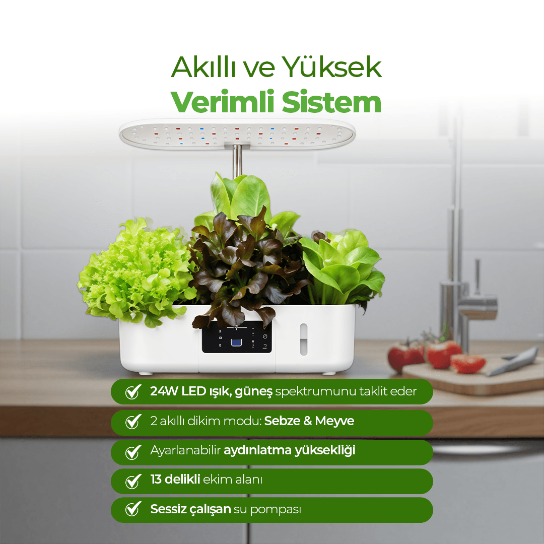 İç mekan Ledli Hidroponik Hobi Seti Beyaz renk