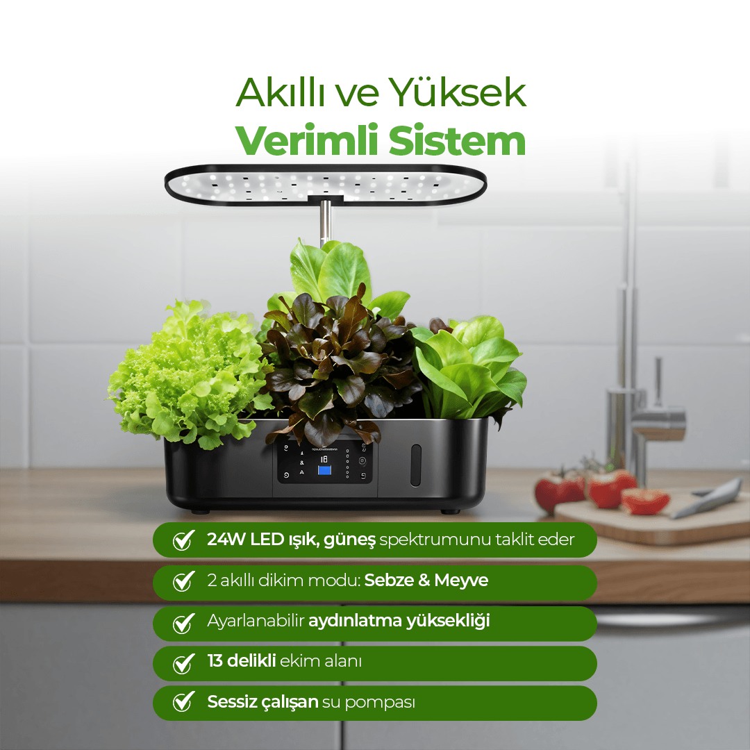 İç Mekan Ledli Hidroponik Hobi Seti Siyah renk