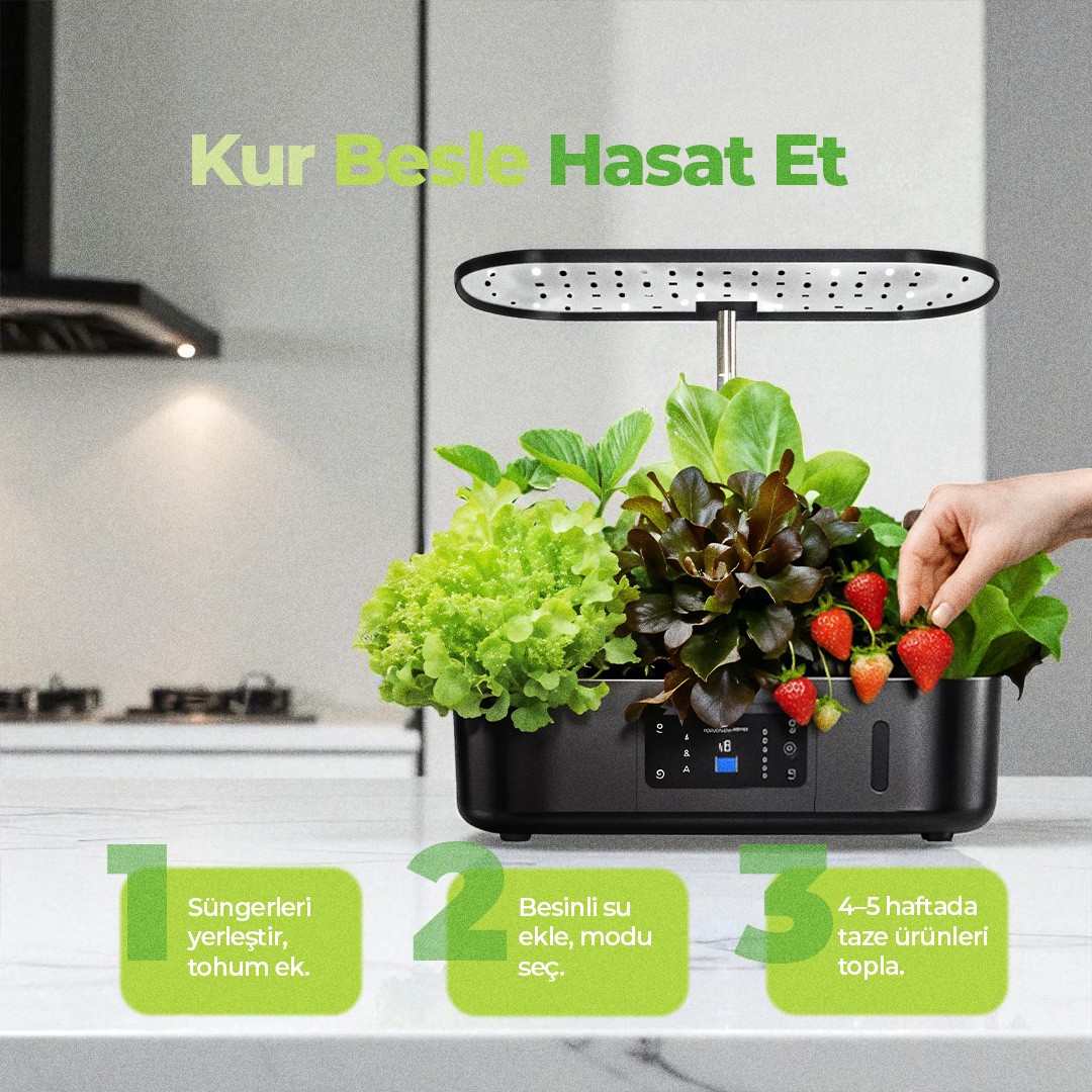 İç Mekan Ledli Hidroponik Hobi Seti Siyah renk