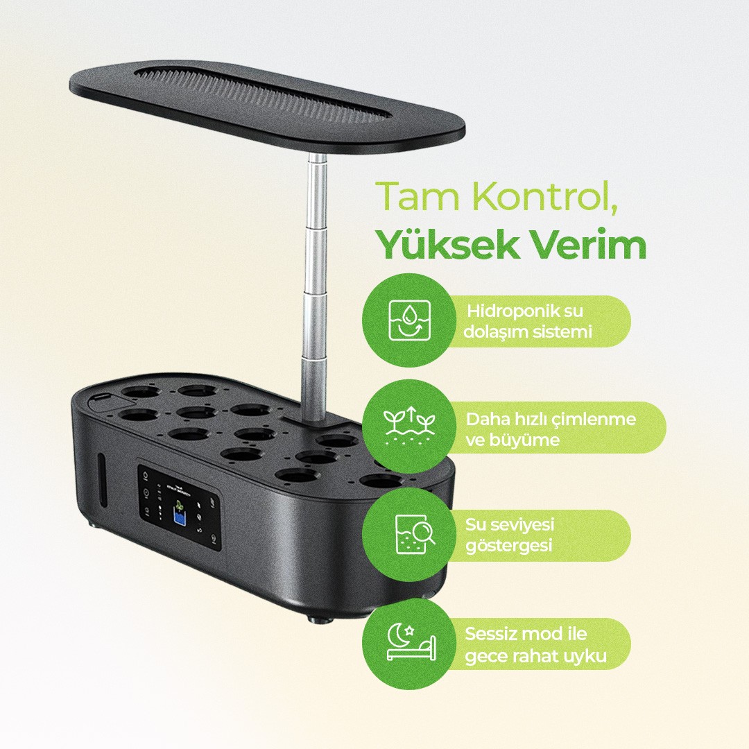 İç Mekan Ledli Hidroponik Hobi Seti Siyah renk