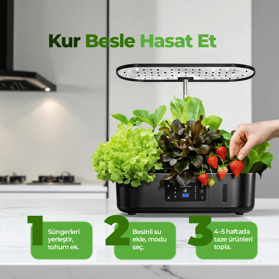 İç Mekan Ledli Hidroponik Hobi Seti Siyah renk