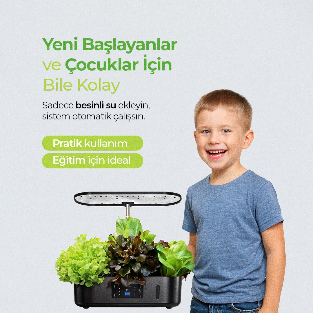 İç Mekan Ledli Hidroponik Hobi Seti Siyah renk