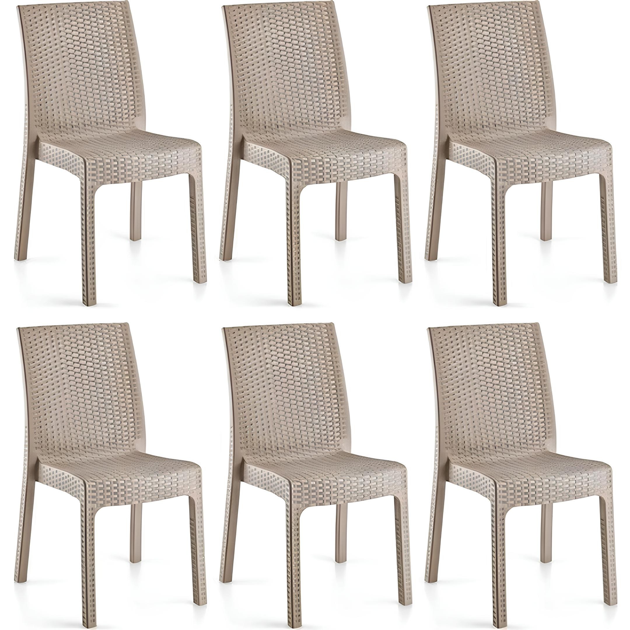 Holiday Deluxe Kolsuz Rattan Koltuk Sandalye 6 Adet - Cappucino