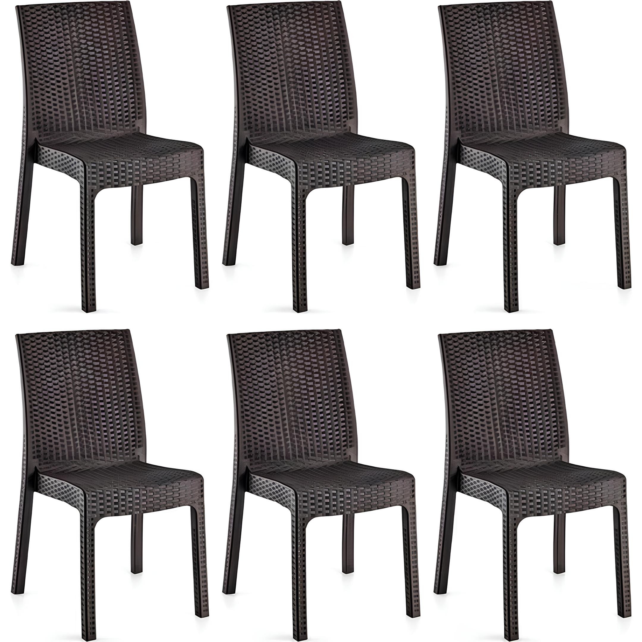Holiday Deluxe Kolsuz Rattan Koltuk Sandalye 6 Adet - Kahverengi