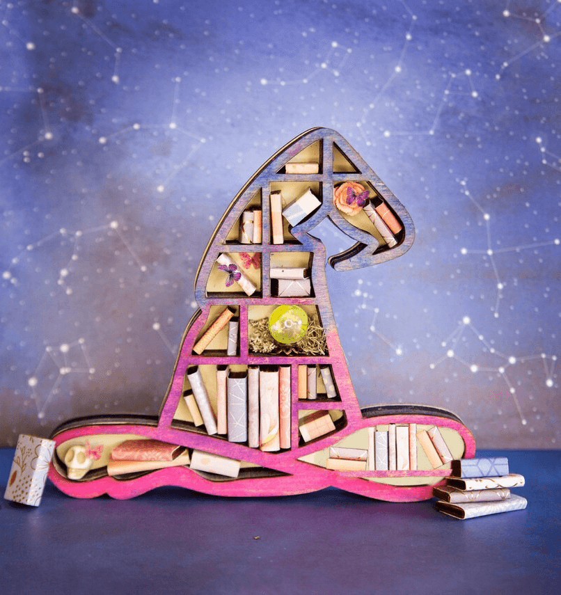 Timber Scent Portal Craft Wizard Hat Mini Ahşap Kitaplık