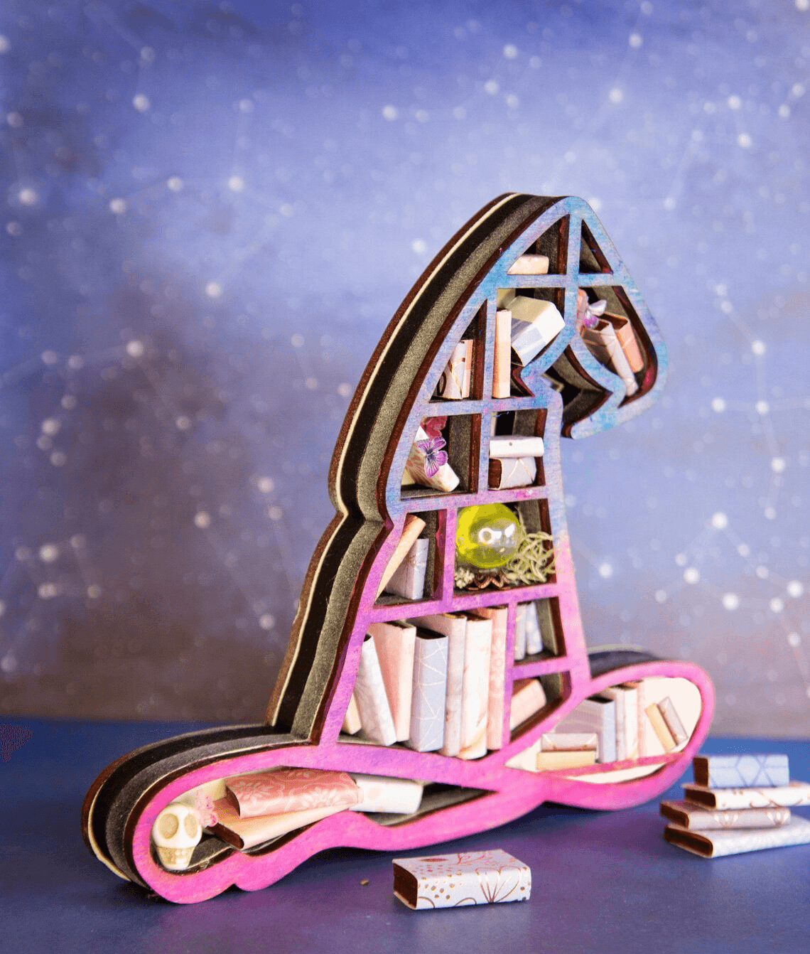 Timber Scent Portal Craft Wizard Hat Mini Ahşap Kitaplık