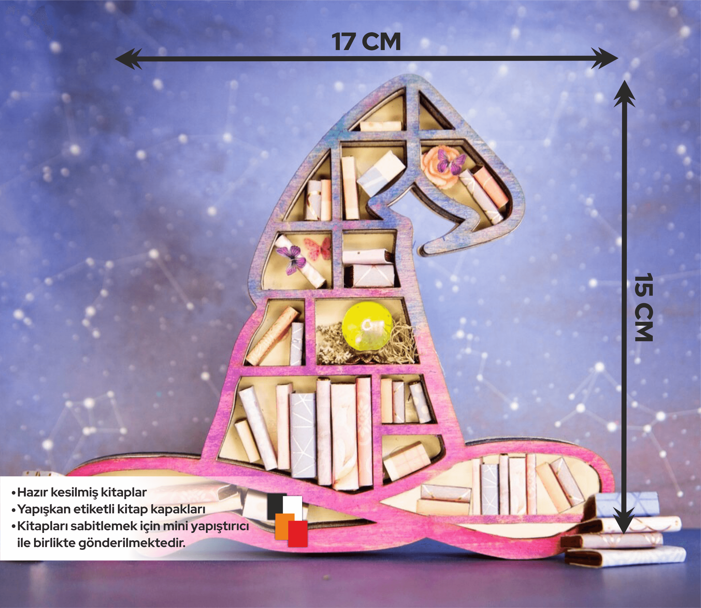 Timber Scent Portal Craft Wizard Hat Mini Ahşap Kitaplık