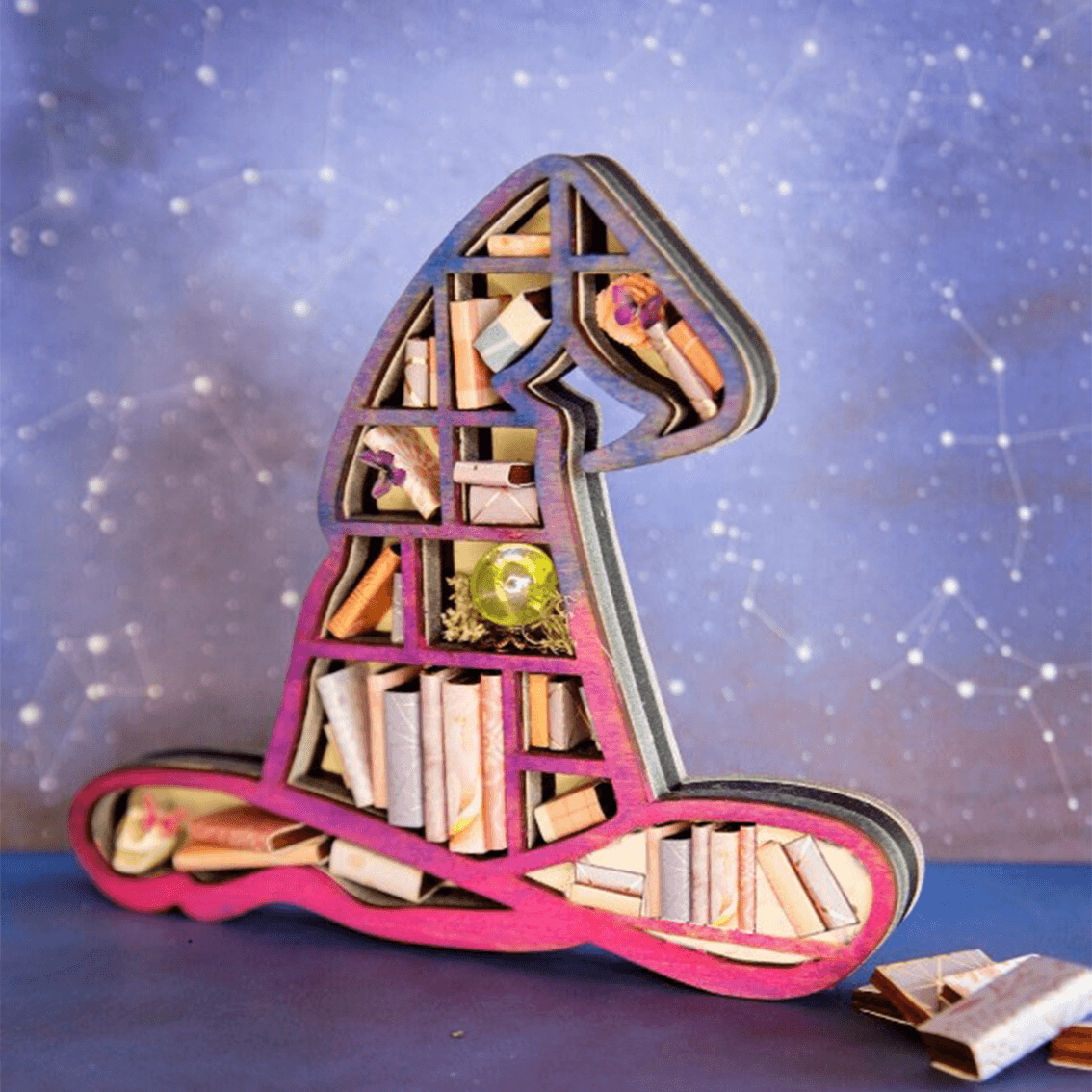 Timber Scent Portal Craft Wizard Hat Mini Ahşap Kitaplık