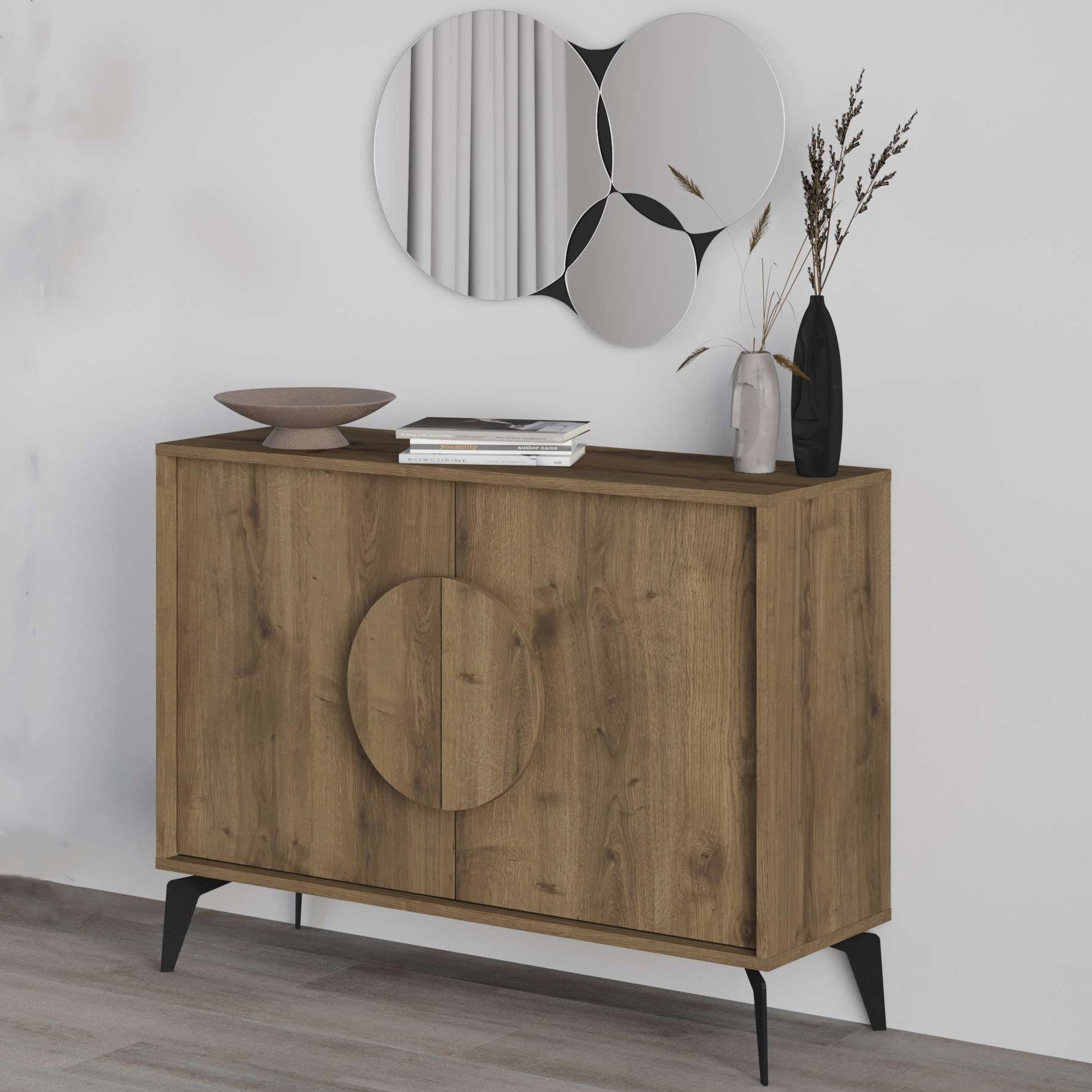 Gora Mirrored Konsol 110cm Sapphire Oak - Carrara