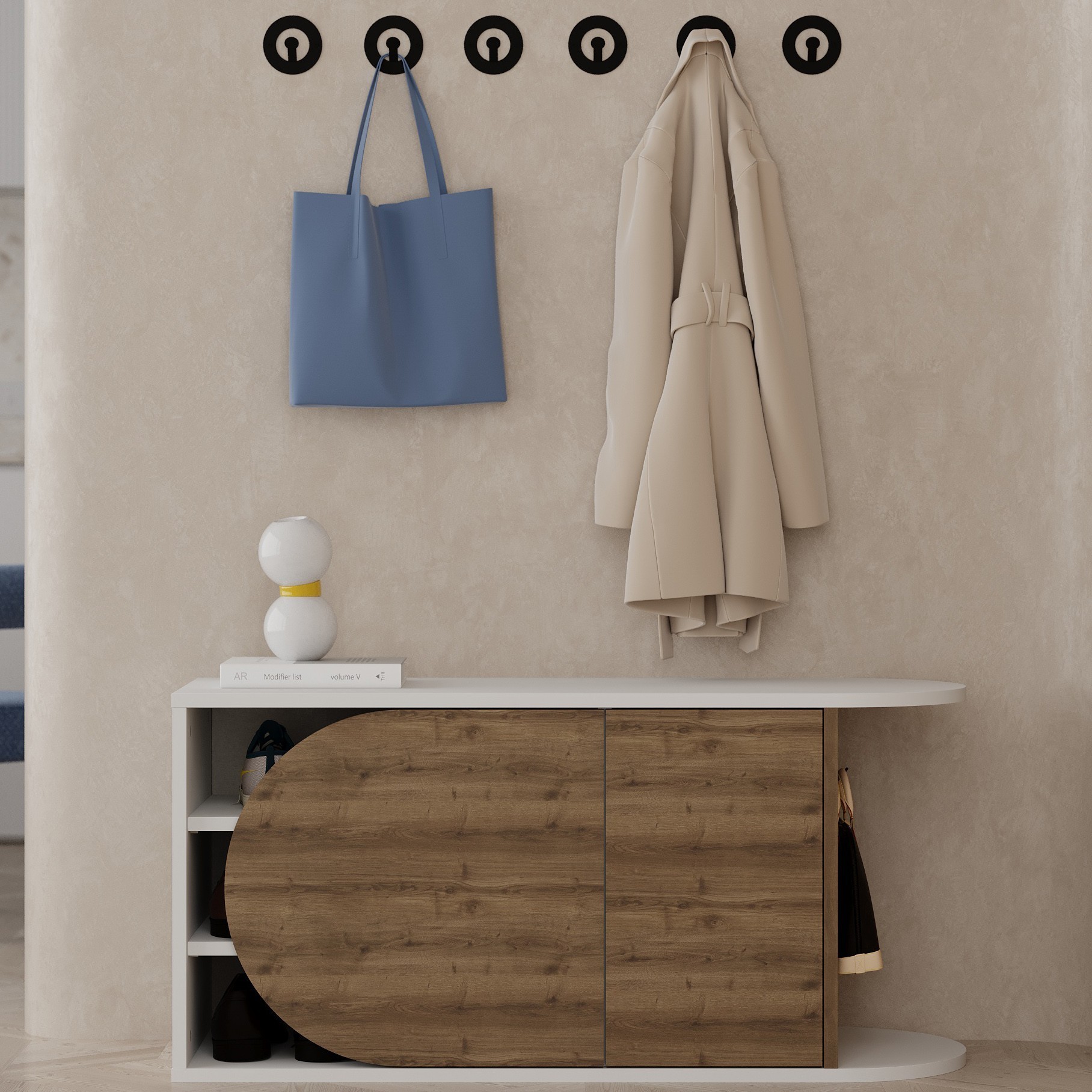 Nova Shoe Bench White - Light Mocha
