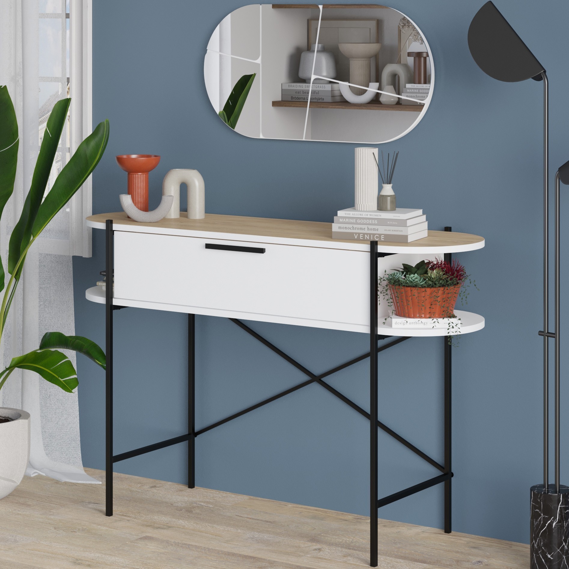 Otis Konsol With Mirror Oak - Carrara