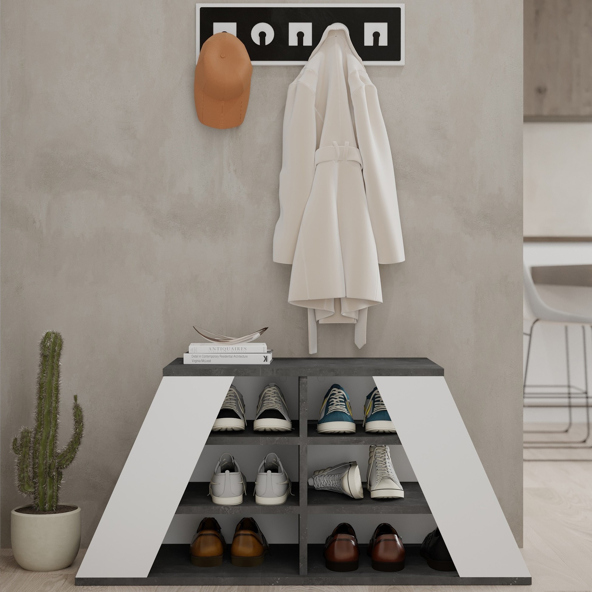 Pyramid Shoe Bench Sapphire Oak - White