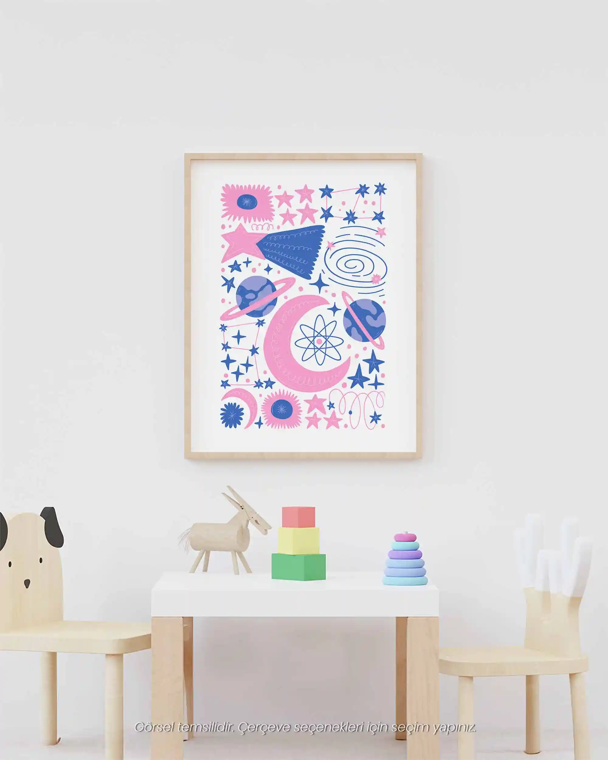Ay, Yıldızlar ve Gezegenler - Modern Uzay Temalı Çocuk Odası Poster