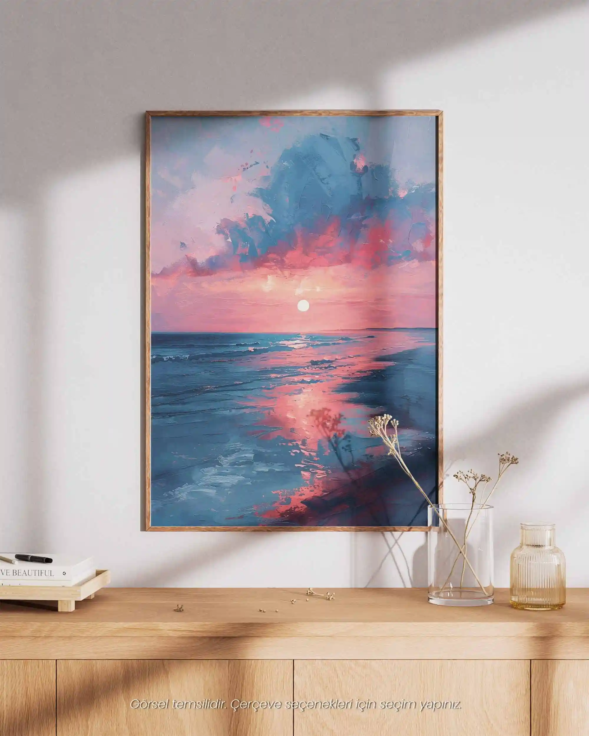Mercan Günbatımı - Yağlı Boya Deniz Manzarası Poster