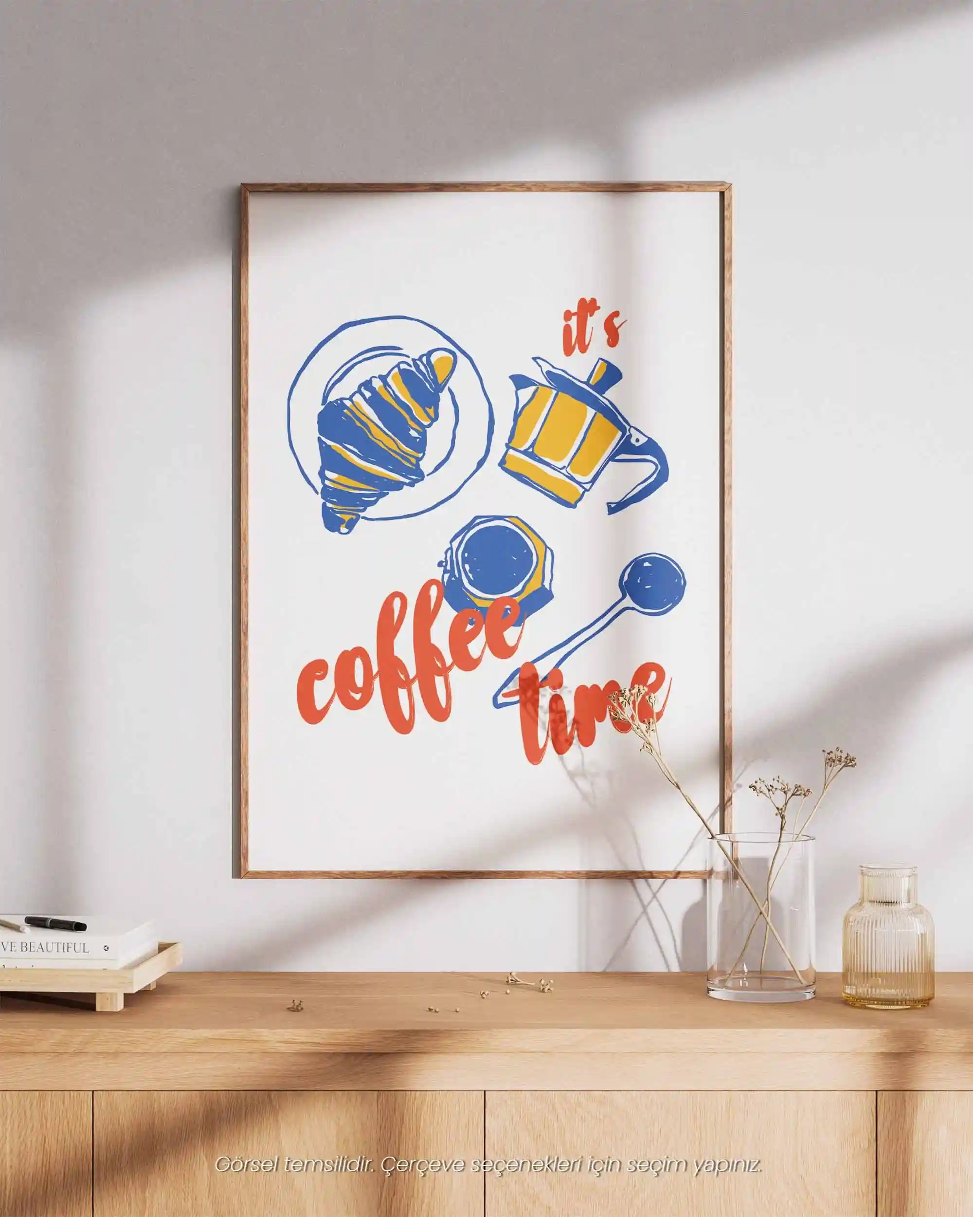It’s Coffee Time, Kruvasan – Mutfak İçin İllüstrasyon & Modern Poster