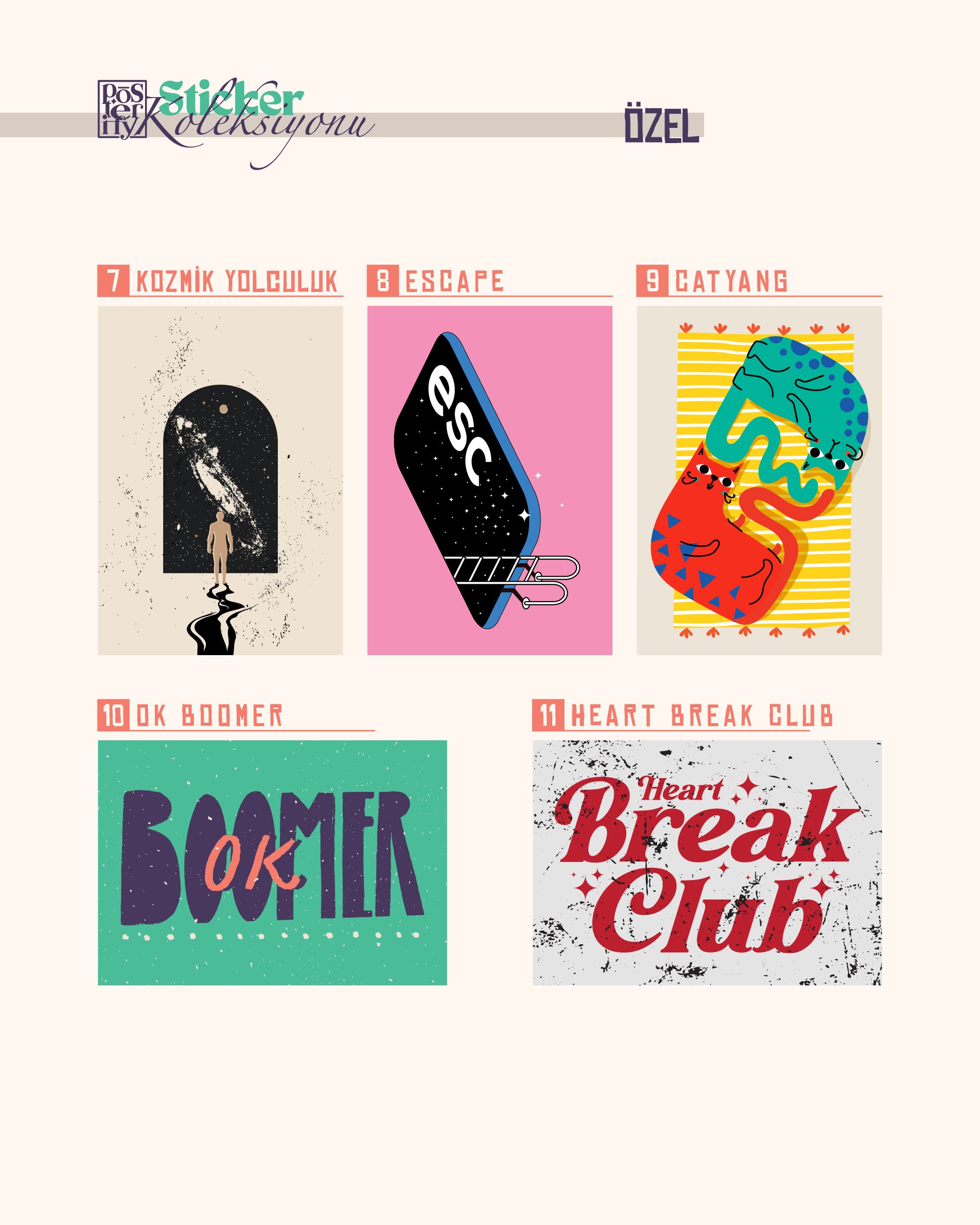 Özel Sticker Seti 11'li - Sanatsal ve Eğlenceli Çıkartmalar - Laptop, Defter, Telefon İçin Dekoratif Stickerlar