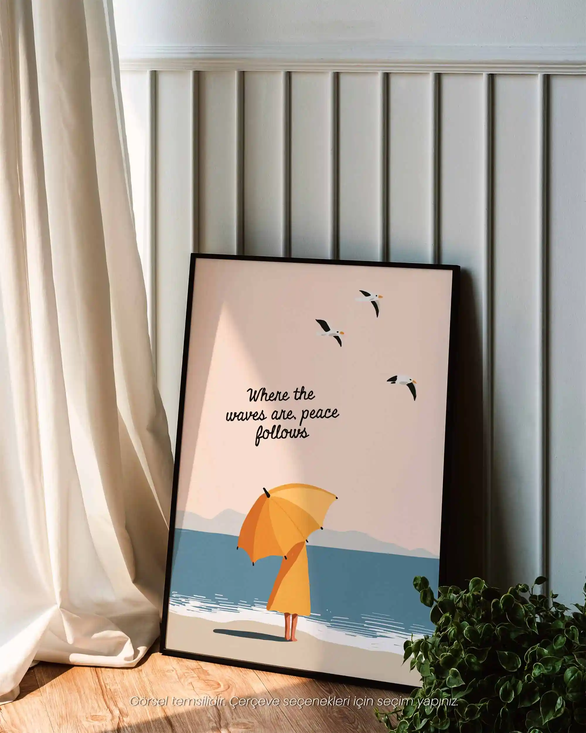 Huzur Dalgaları - Tipografik Sahil İllüstrasyon Deniz Manzara Poster