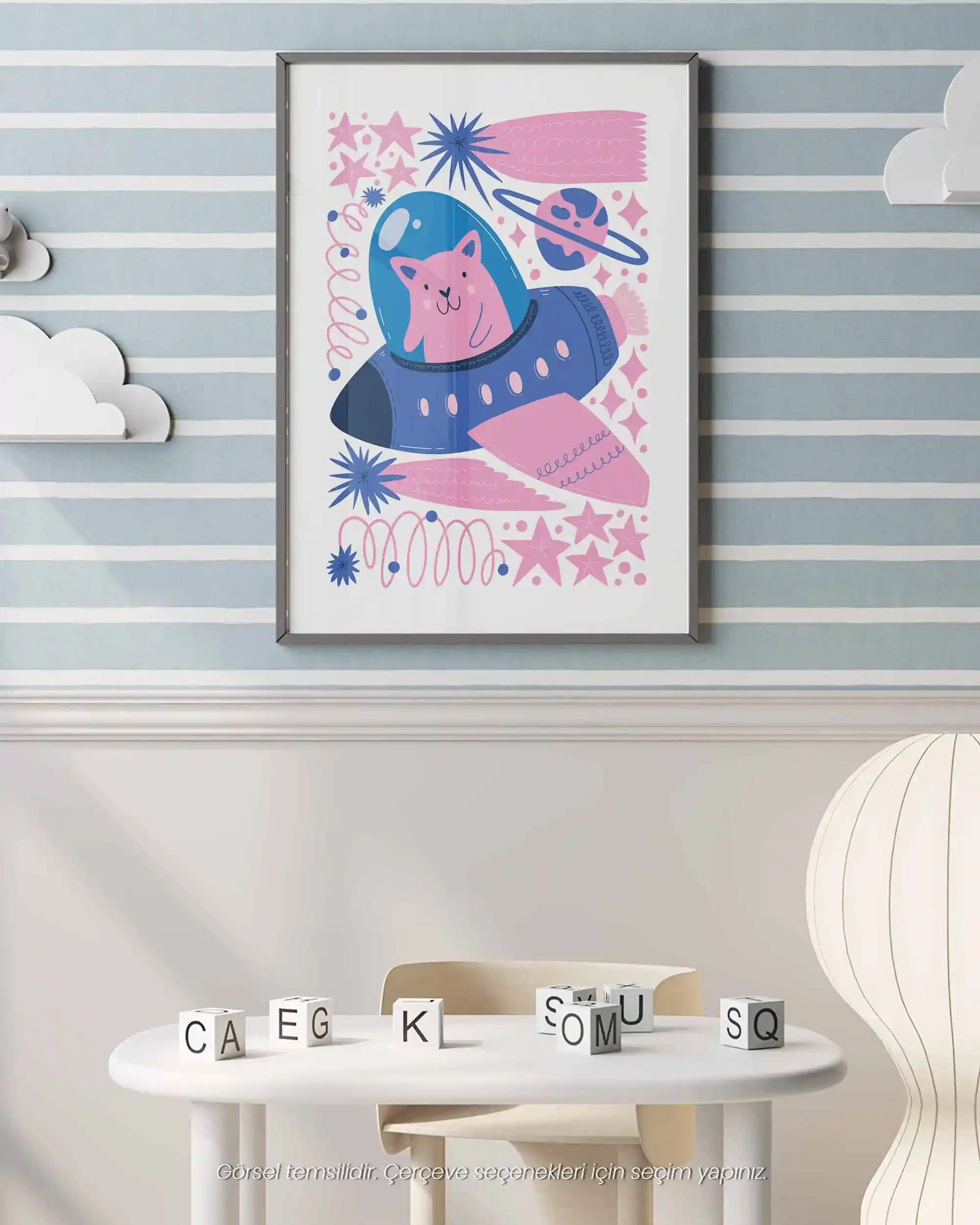 Kedi ve Uzay Gemisi - Modern Uzay Temalı Çocuk Odası Poster