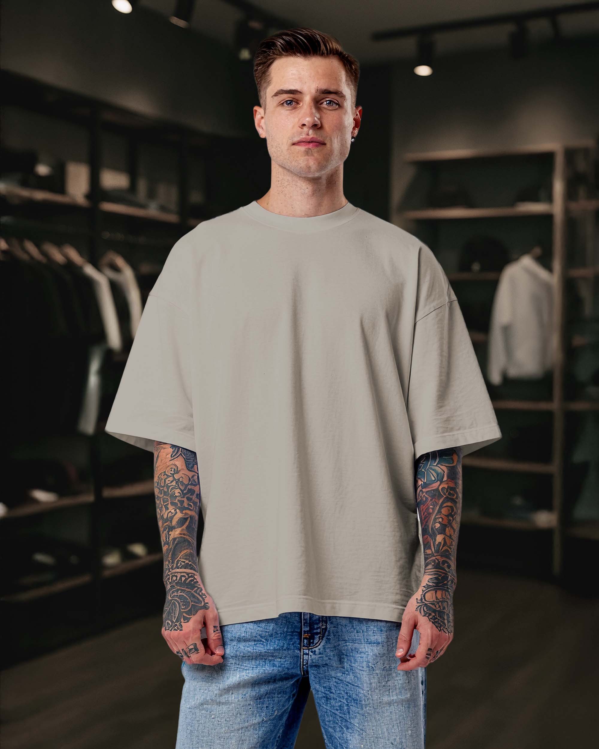 Basic Boxy Oversize Düz Unisex Tişört – Premium Kalite - Yüksek Gramaj %100 Pamuk - Bej