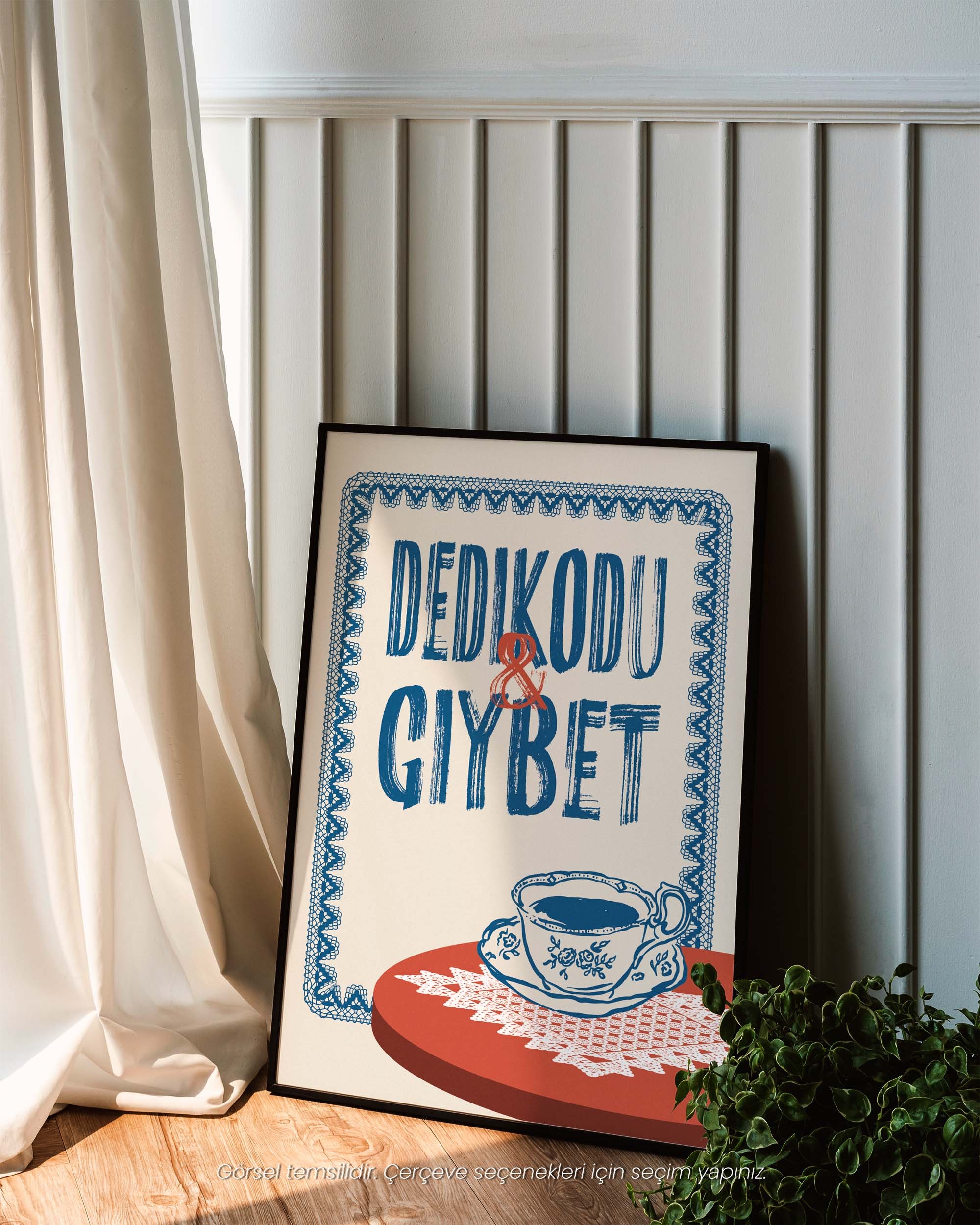 Dedikodu & Gıybet - Türk Kahvesi Temalı Nostaljik Çerçeveli-Çerçevesiz Poster