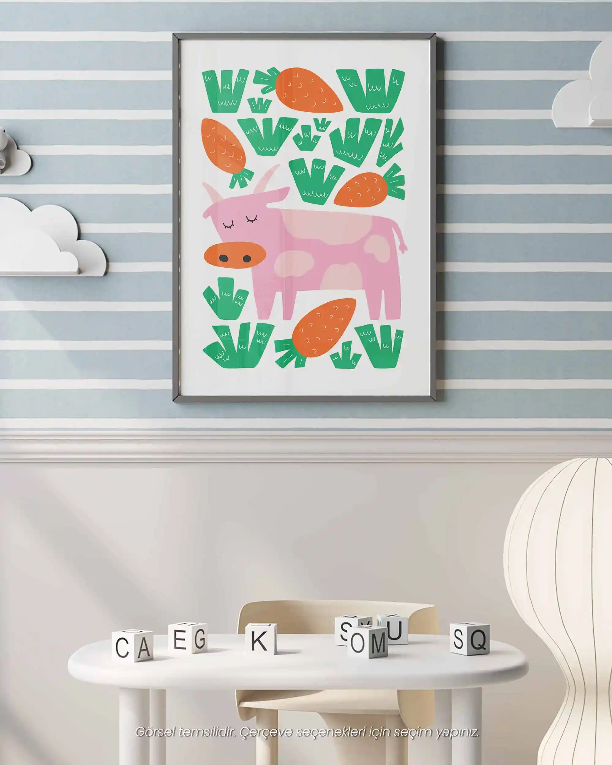 Pembe İnek - Modern ve Sevimli Çocuk Odası Poster