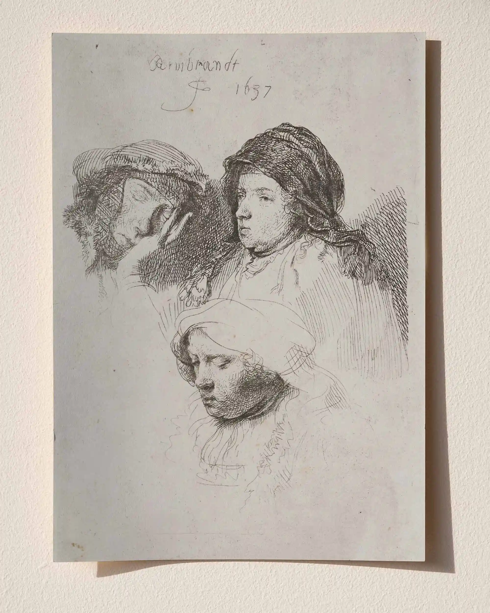 Rembrandt van Rijn - Üç Kadın Kafası, Biri Uykuda (1637) Eskiz Sanat Tarihi Poster